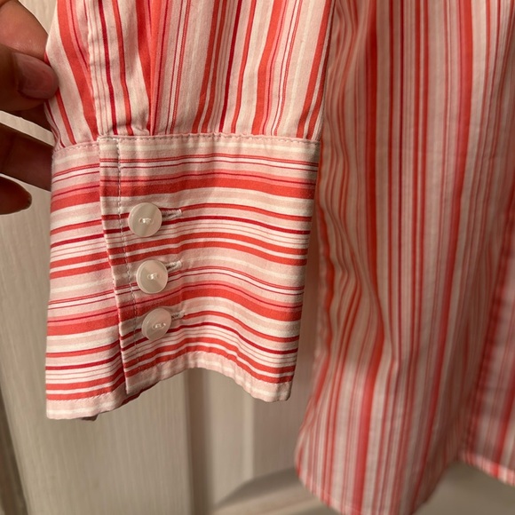 Chicos longsleevee pink white ane red striped button down blouse size 3 - Picture 4 of 9